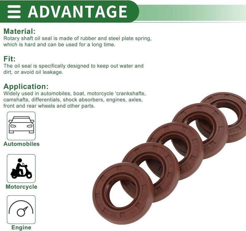 Partuto Universal Oil Seal TG4 Lip Seal Ring Rotary Shaft Seal 17x32x7mm High Pressure FKM Rubber Brown 5 Pcs - Image 4